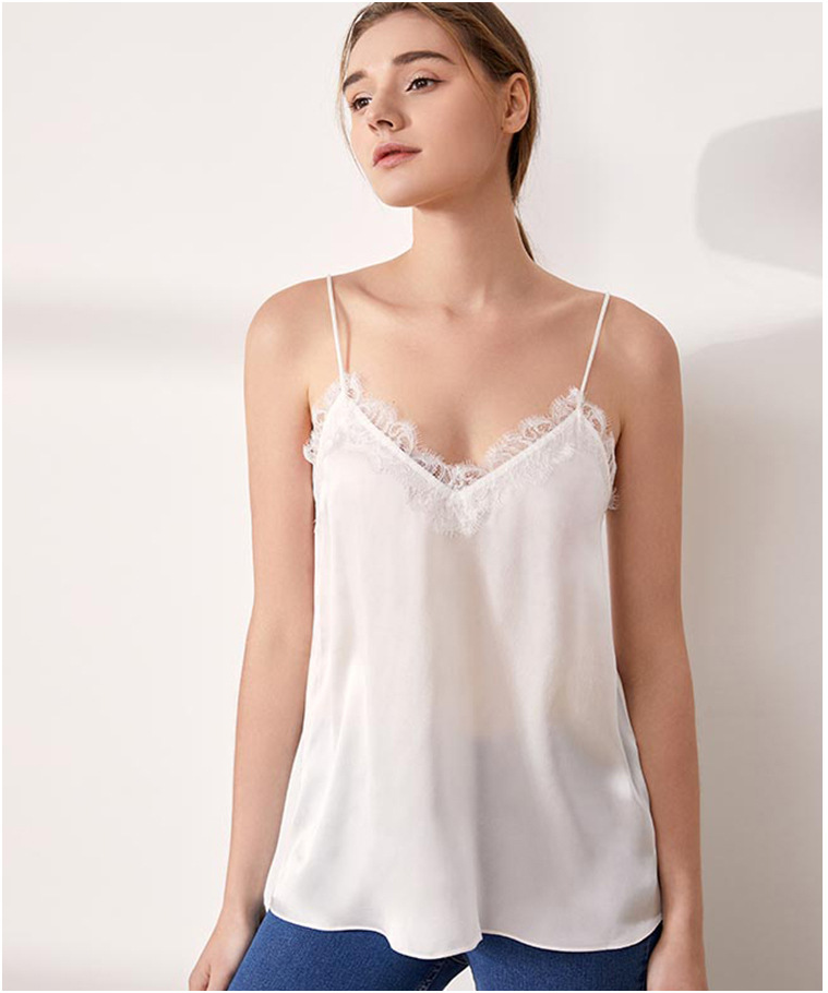 Silk Camisole Lace V-Neck Bottoming Style White