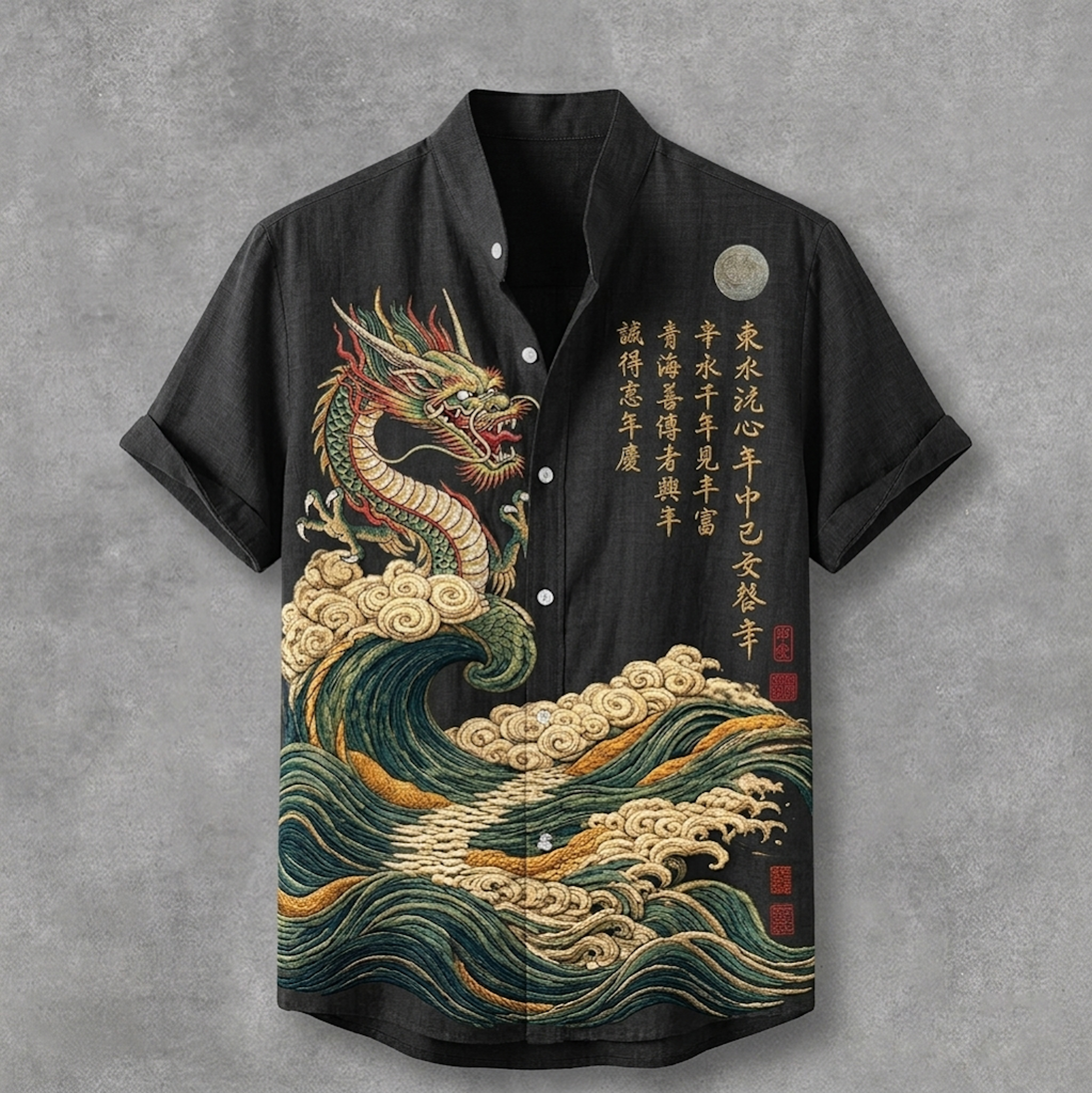 Men's Japanese Dragon Art Casual Short Sleeve Shirt elevenforest