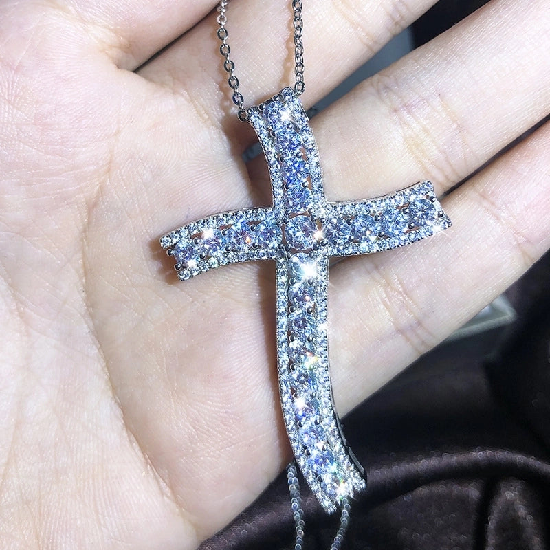 Copper Cable Chain Plating Cross Zircon Necklace