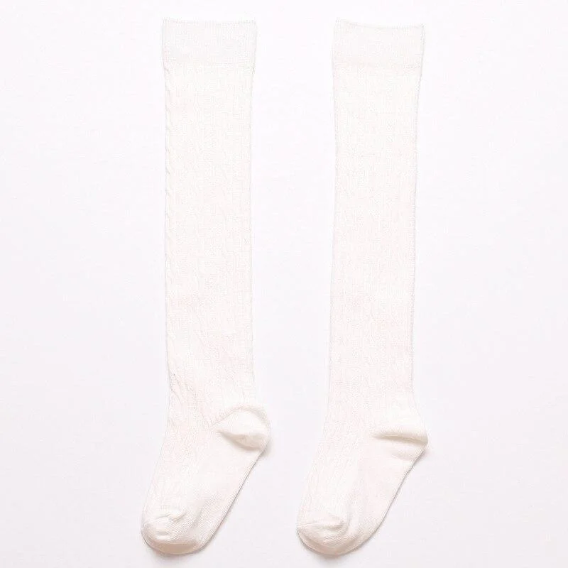 YWHUANSEN Girls' School Uniform Knee-High Sock Cable-Knit Children's Long Sock Fashion Kniekousen Kinderen Solid Color Kids Sock