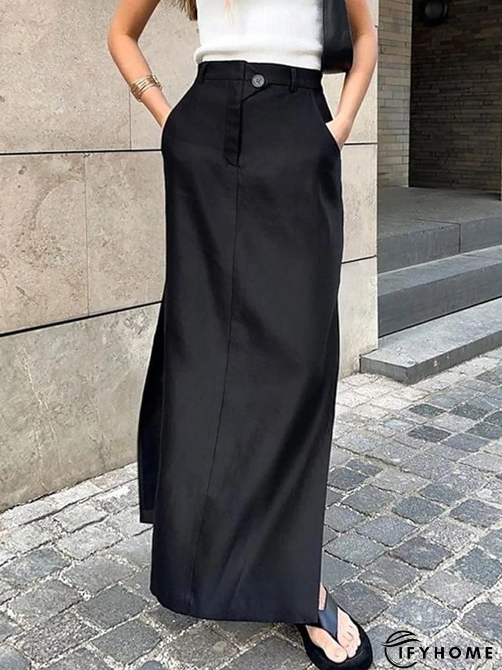 Women's Pencil Work Skirts Long Skirt Maxi Knit Black Skirts Pocket Split Fashion Casual Daily Weekend S M L | IFYHOME
