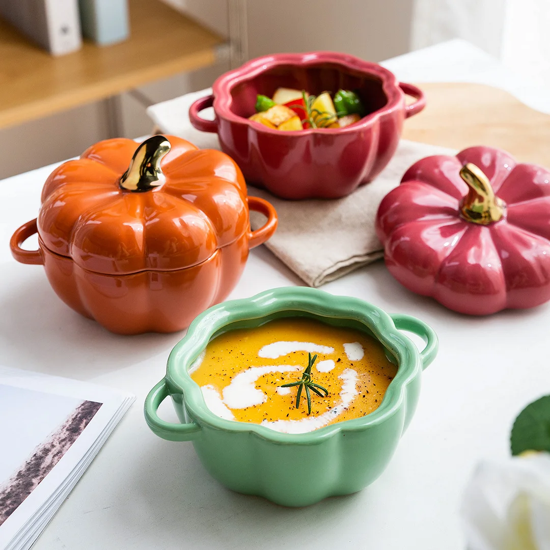 Ceramic Pumpkin Soup Bowl with Lid、、sdecorshop