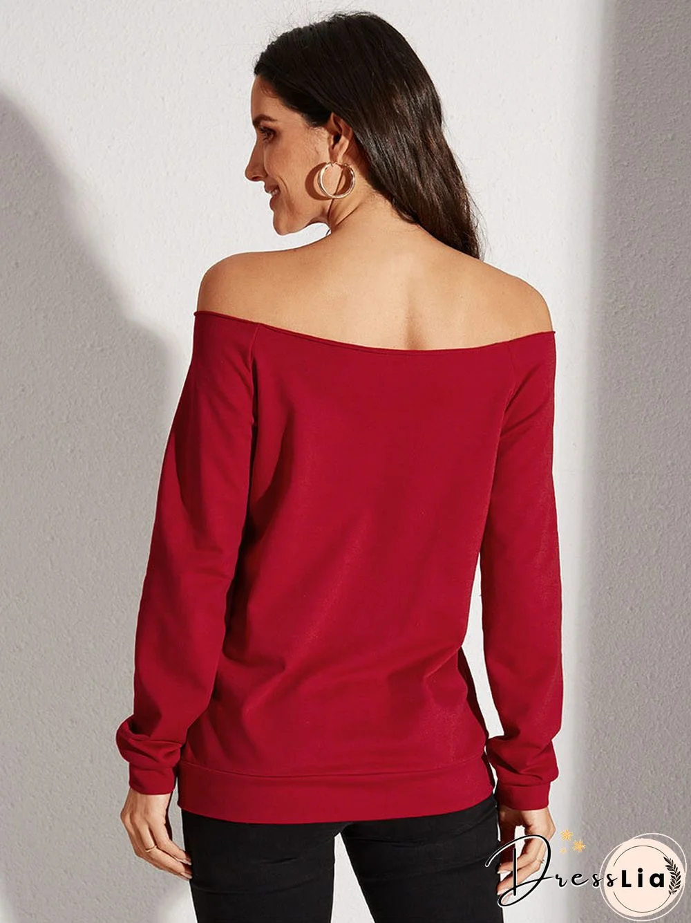 Letters Graphic Print Off The Shoulder Long Sleeve T-shirt