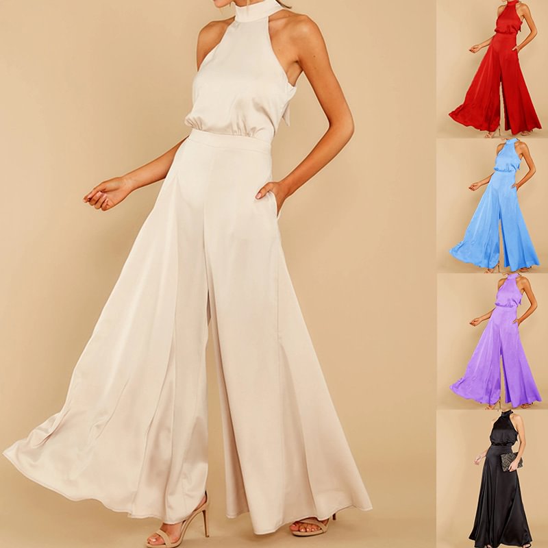 Fashion Ice Silk High Waist Jumpsuit