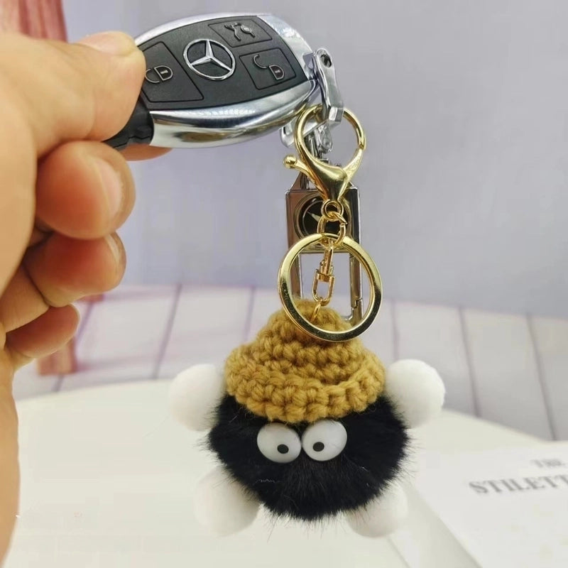 In Stock Mink Fur Rabbit Fur Small Coal Ball Pendant Keychain Internet Popular Doll Monster Sunglasses Cute Bag Pendant