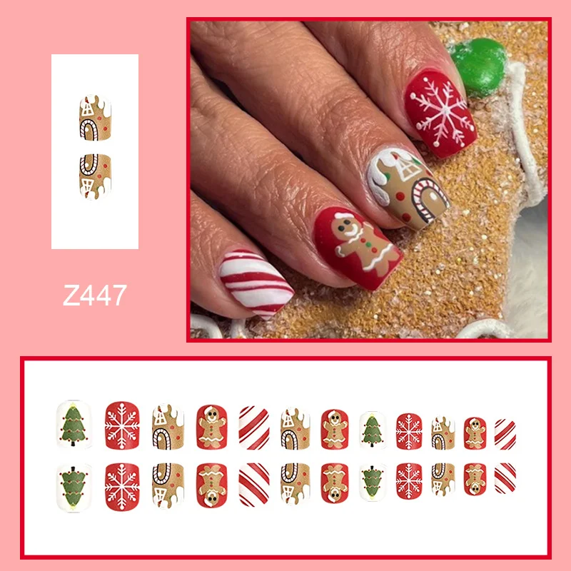 Churchf Pieces Of Red Frosted Fake Nails Christmas Gingerbread Man Snowflake Temperament Show White Wear Armour New Year Finished Armour Piece