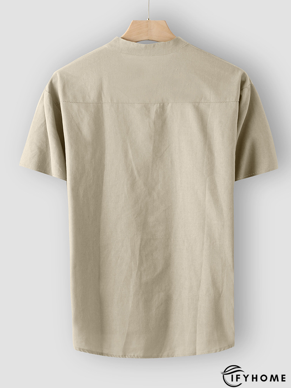 Men's Cotton Linen Style Half Placket Stand Collar Short Sleeve Shirt | IFYHOME