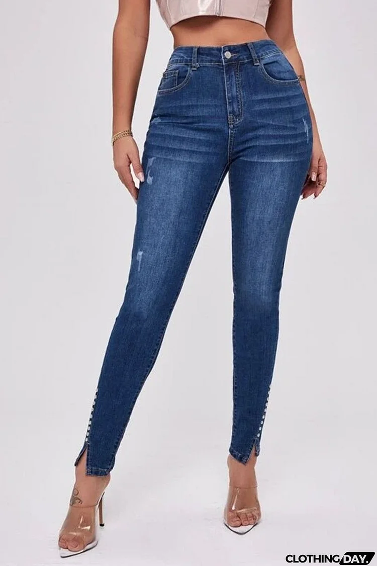 Button Fly Long Jeans