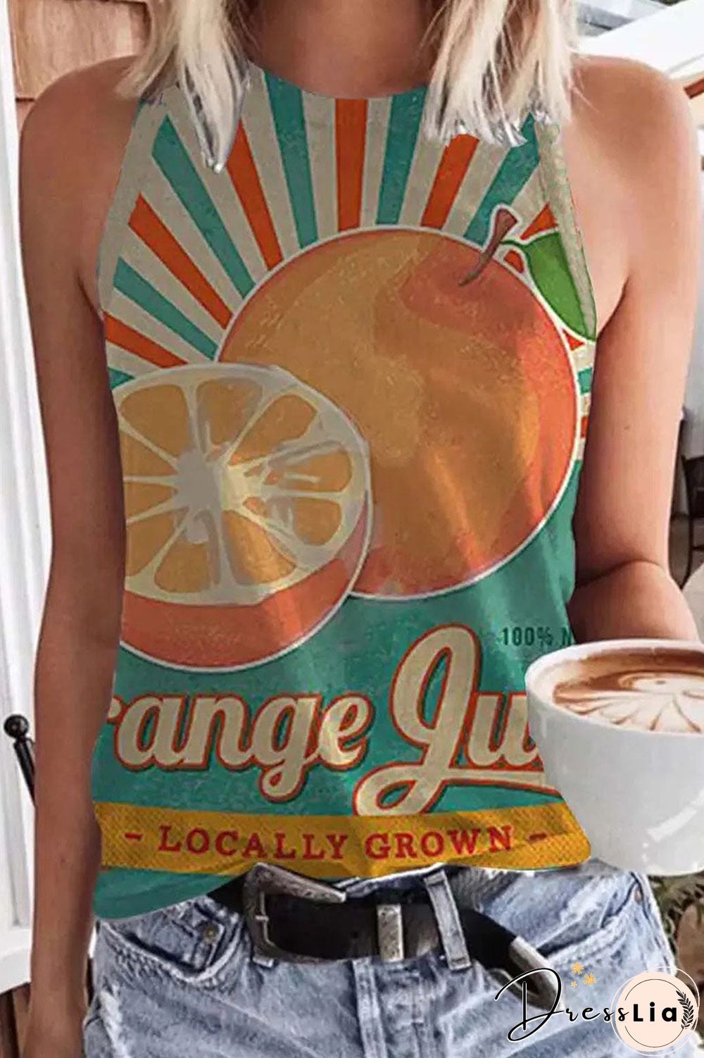 Fashion Street Print Patchwork O Neck Tops