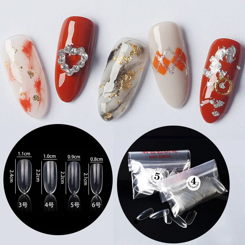 50pcs/bag Sold by separate size 10 sizes available size 0 1 2 3 4 5 6 7 8 9 false oval fake nail tips YW30-YW39-Nail Inspo