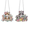 (US Local)2Pcs Special Shaped Tiger Raccoon Diamond Painting Hanging Decor Craft Kit