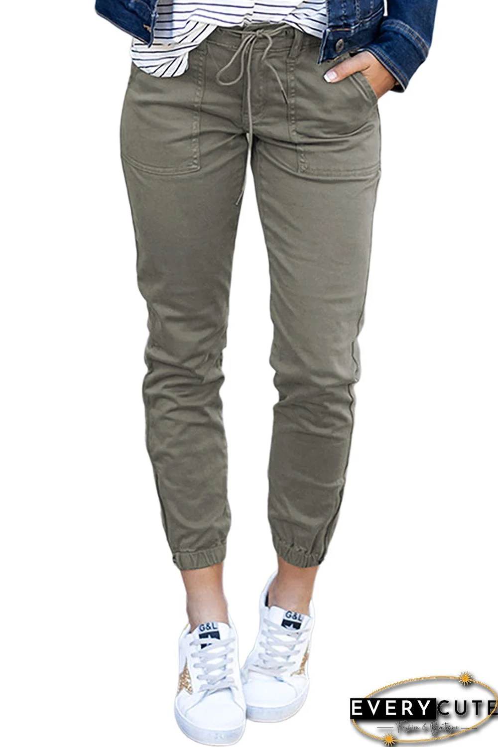 Green Slim Fit Pocketed Twill Jogger Pants
