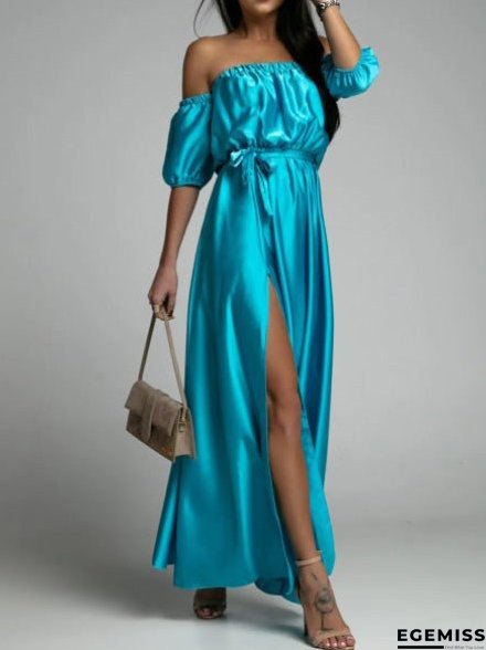 Women's Dresses One-Shoulder Short Sleeve Slit Dress | EGEMISS