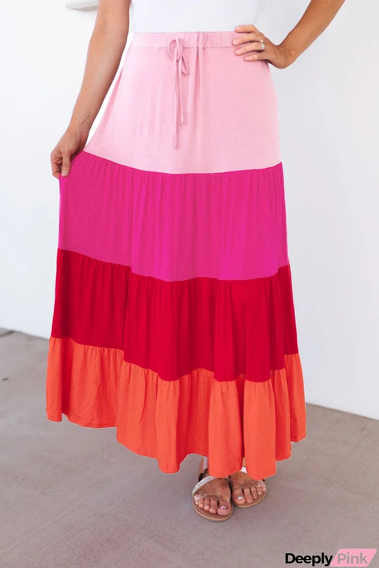 Color Block Tiered Maxi Skirt