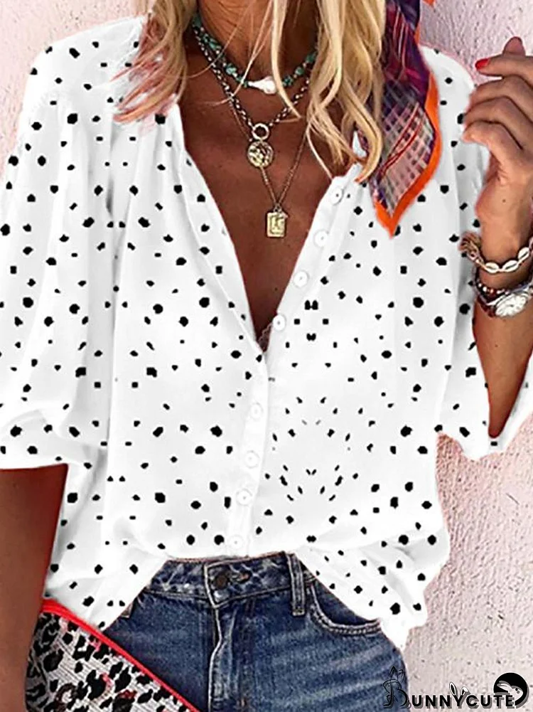 Women's Blouse Shirt Polka Dot Floral Flower Long Sleeve V Neck Tops Lantern Sleeve Basic Top