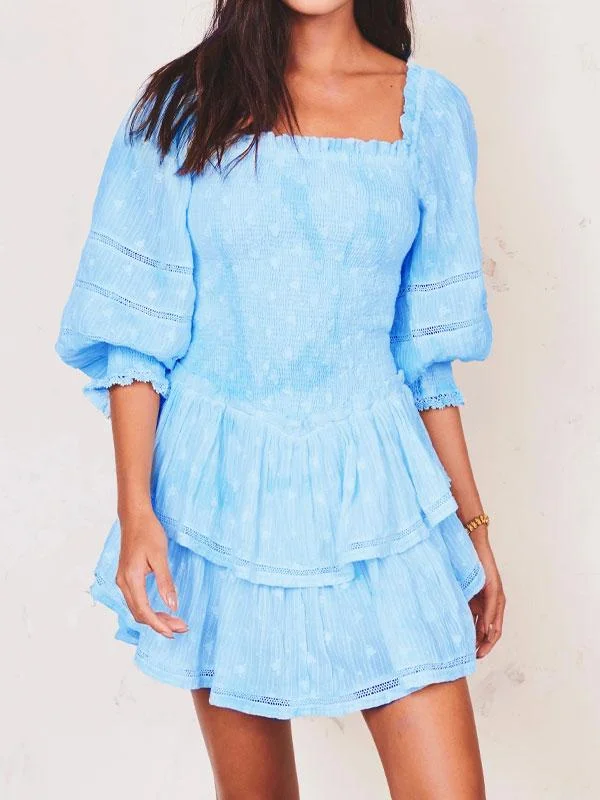 Square neck short sleeve dress