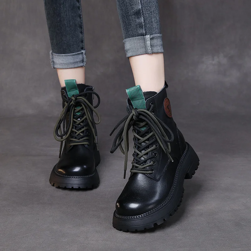 Yyvonne Cowhicked Martin Boots Women's Station Pines And Single Boots Vintage Handmade And Boots Thicken In Winter