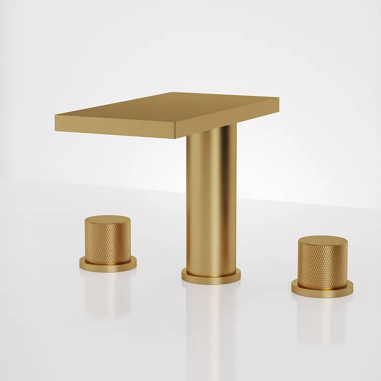 EVERSTEIN Waterfall Widespread Bathroom Basin Faucet in Brushed Gold, 6" H
