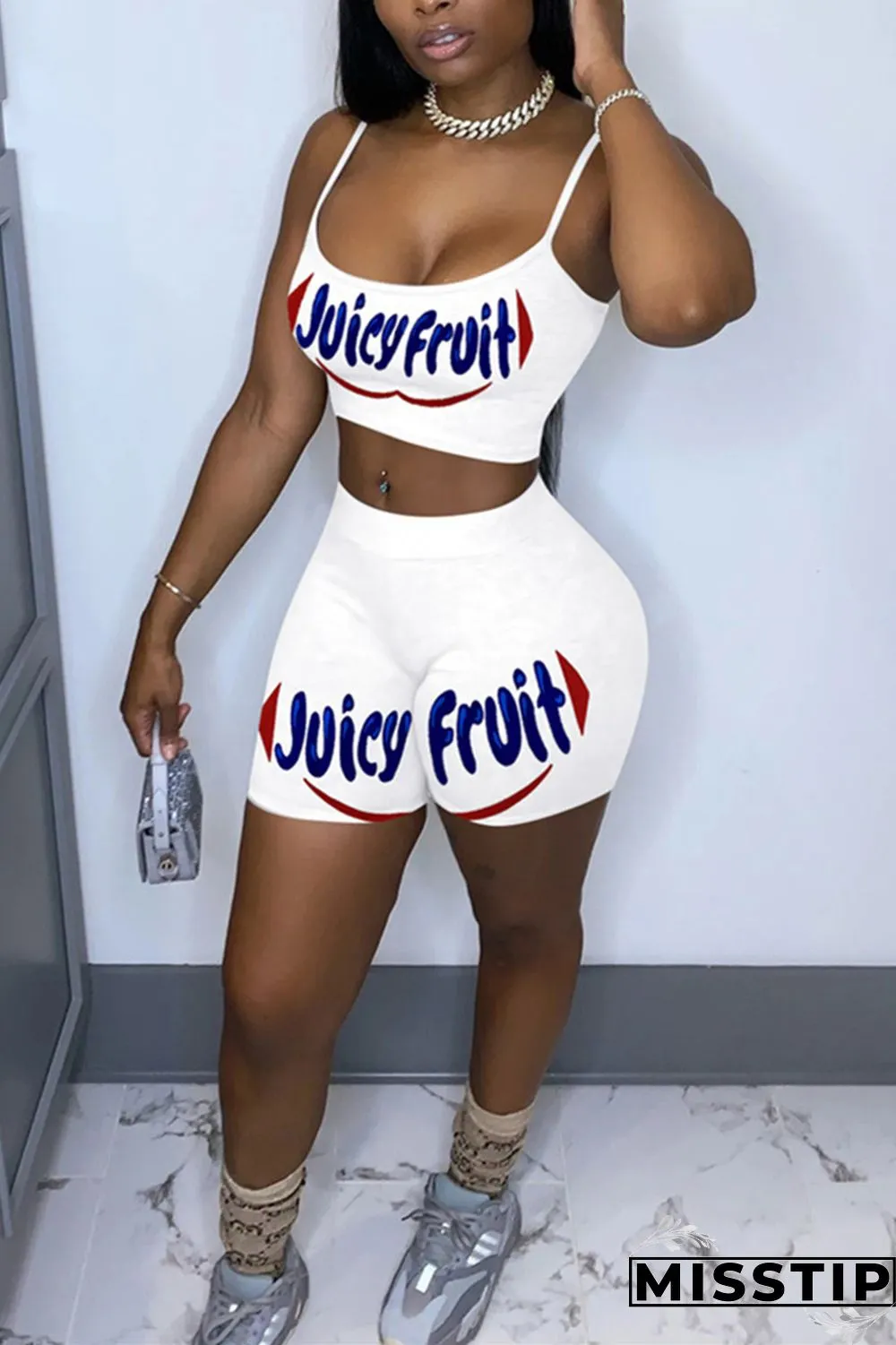 Multi-color Sexy Letter Straight Sleeveless Two Pieces