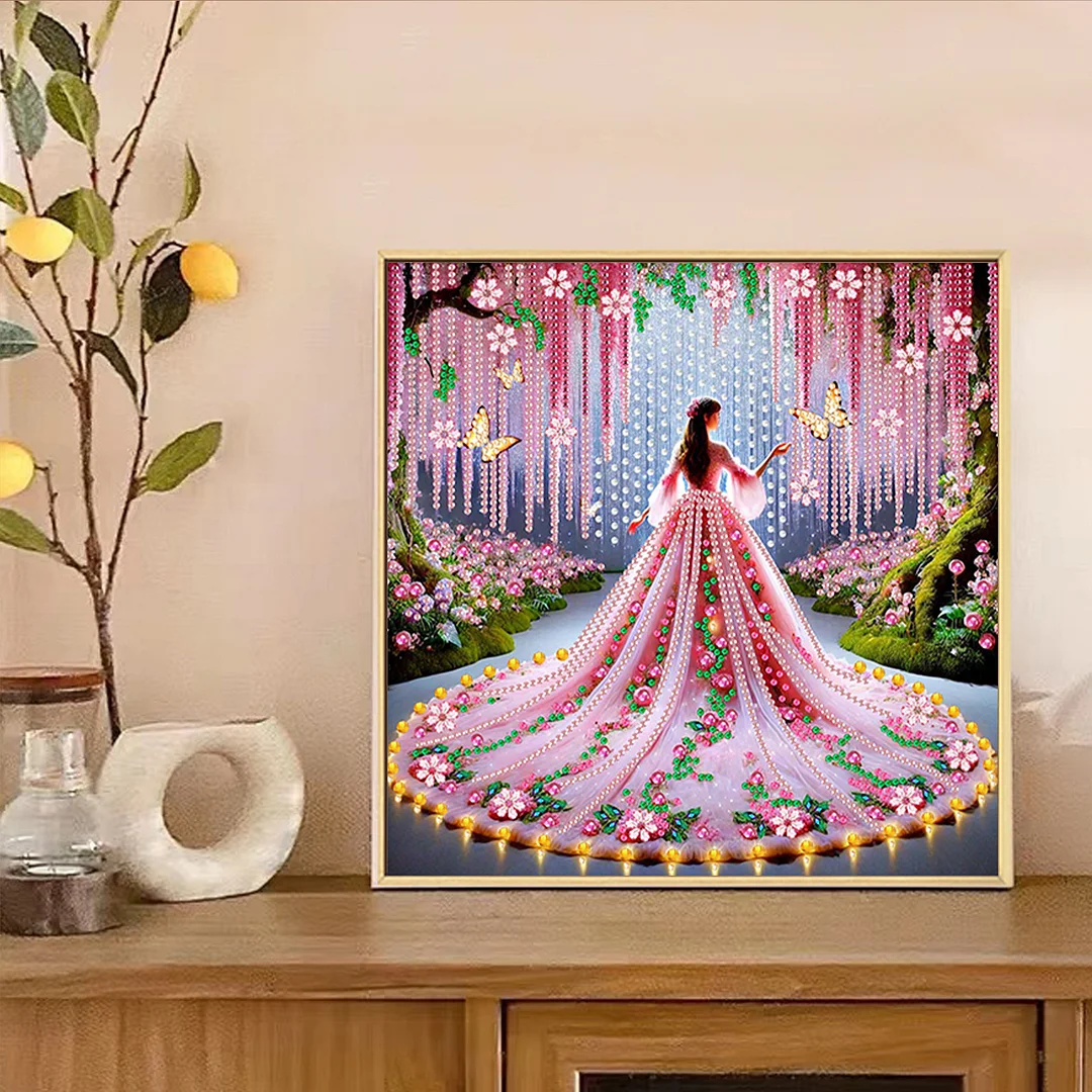 Pink Dress Beauty - Diamond Painting - Partial Special Shaped Drill(Canvas|30*30cm)