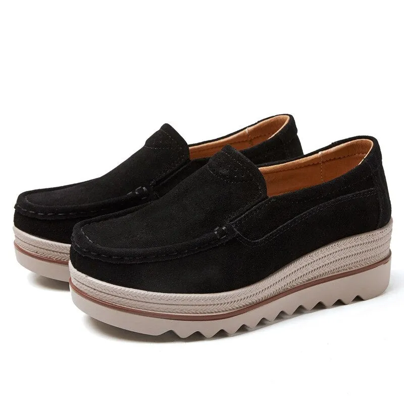 Women Spring Flats Shoes Platform Slip On Flats Heels Sneakers 2021 Womens Suede Leather Ladies Loafers Moccasins Casual Shoes