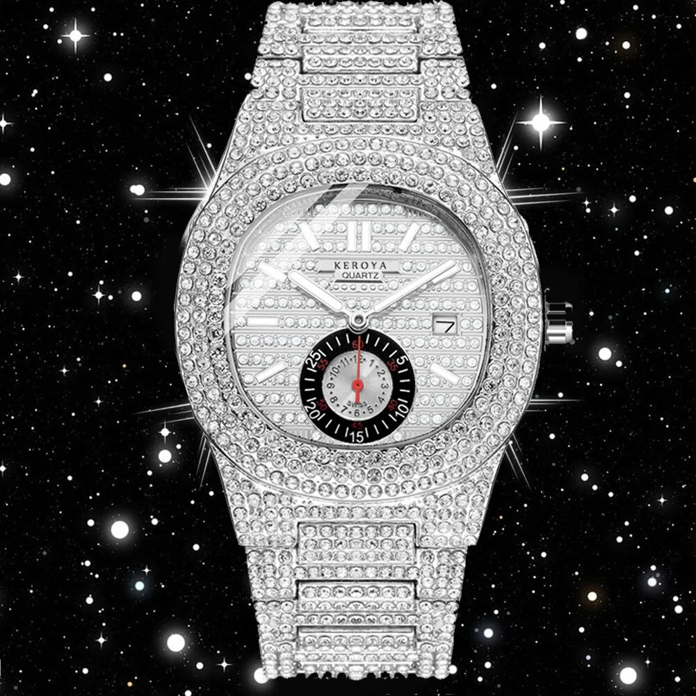 Hip Hop Iced Out Diamond Waterproof Luxury Quartz Mens Watch-VESSFUL