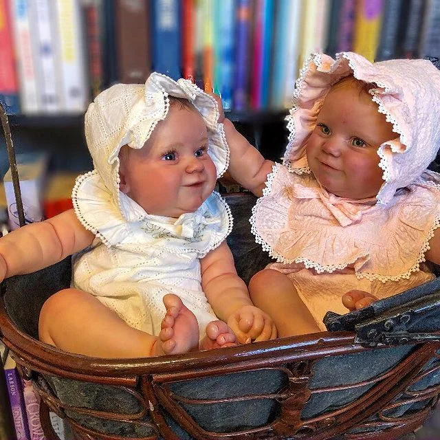 [Newly Reborns]20" Cute Lifelike Handmade Silicone Smile Reborn Twin Sisters Baby Doll Set,Creative Gift