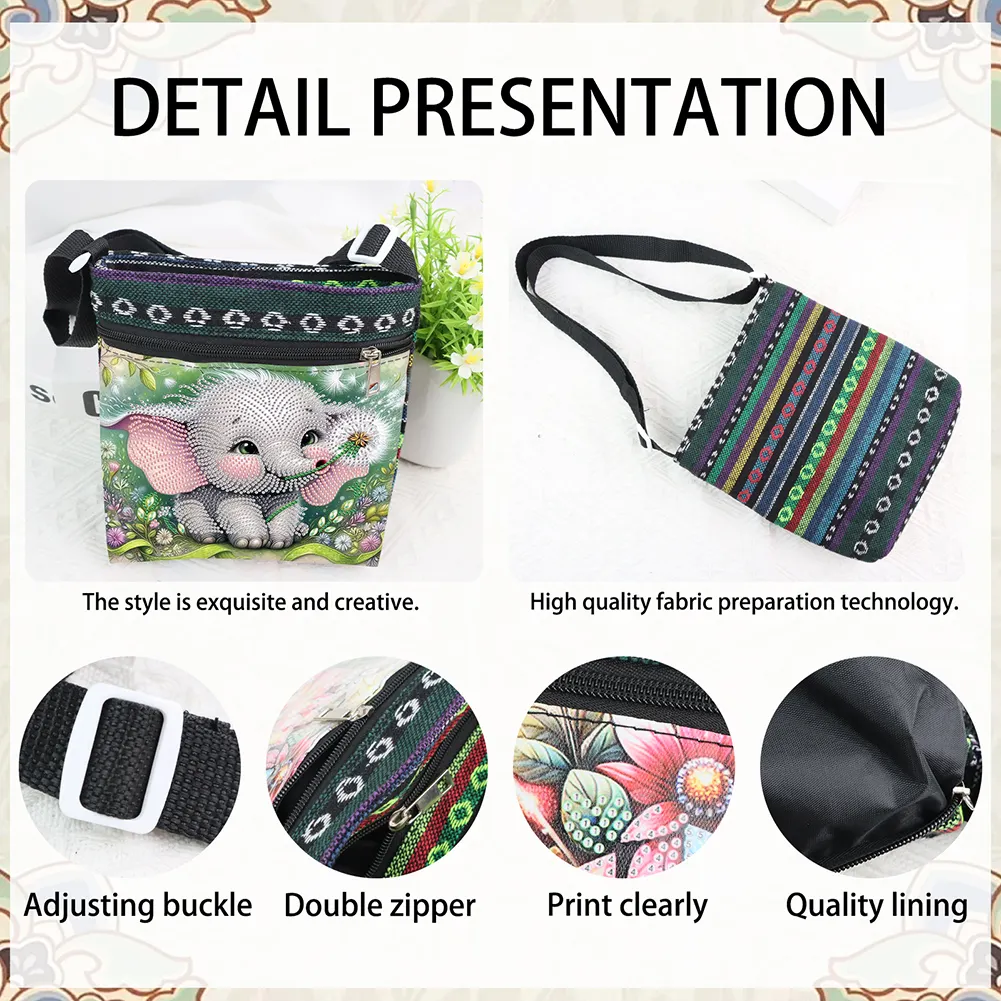 Baby Elephant 5D DIY Diamond Painting Shopper Bag Diamond Handmade Satchel Bag