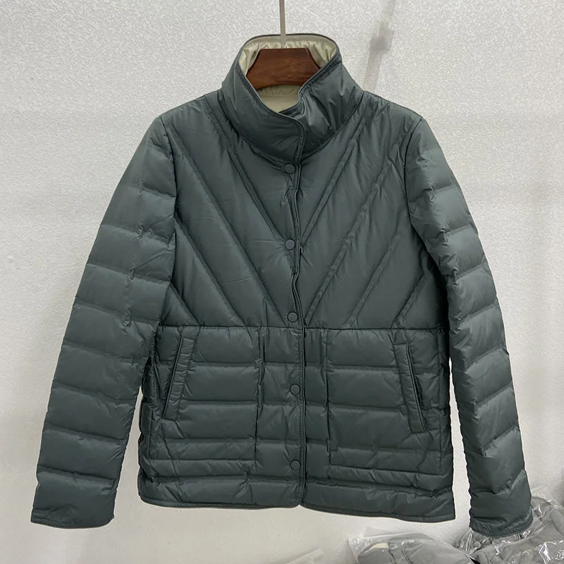 Woherb Double-Sided Double-Color Wear Winter Standing Collar Light Down Jacket Female Short Rubber White Duck Velvet Warm Coat Tide-Outfit Ideas