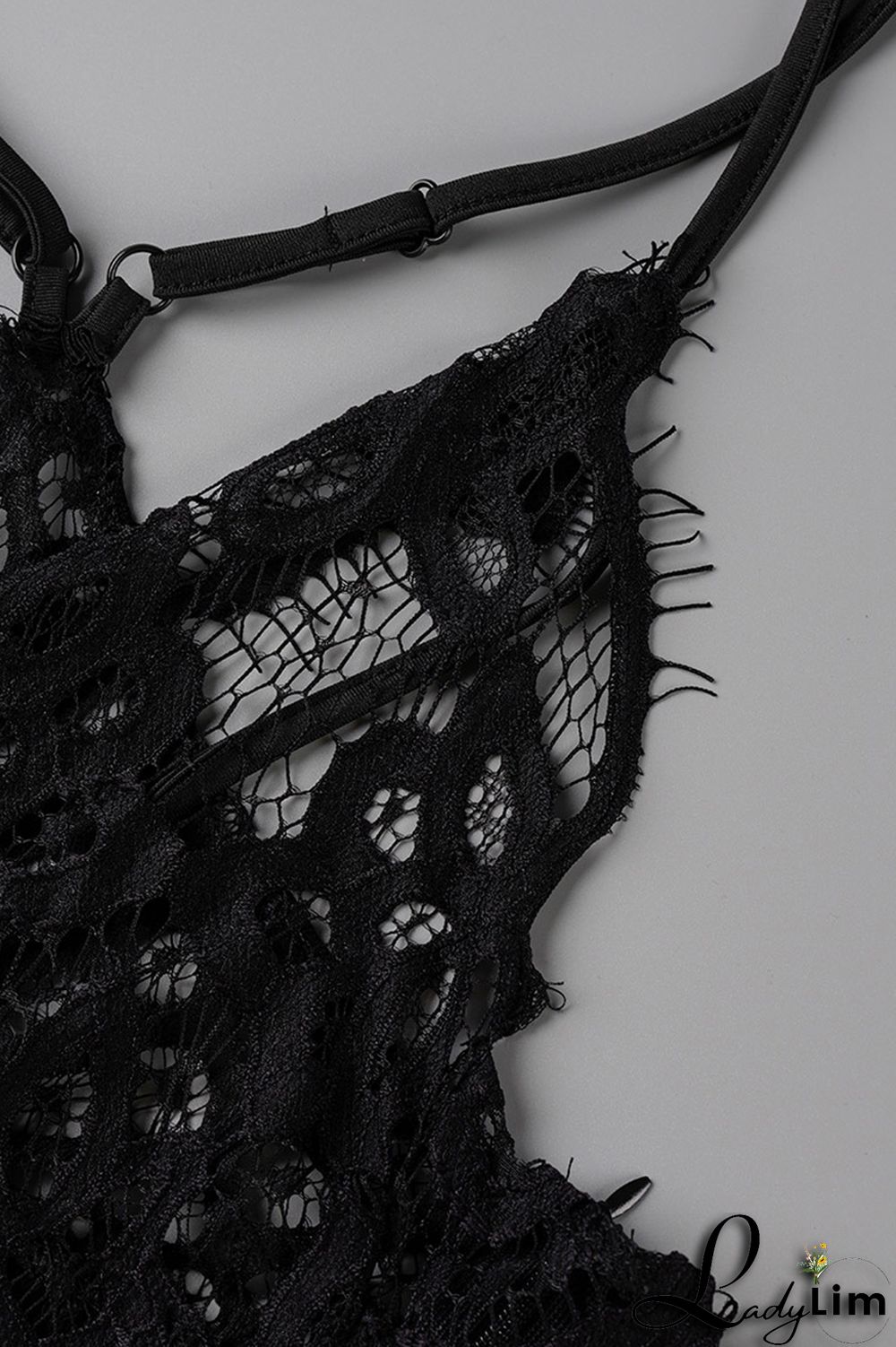 Black Fashion Sexy Solid Lace Backless Fold V Neck Sling Dress Plus Size Dresses