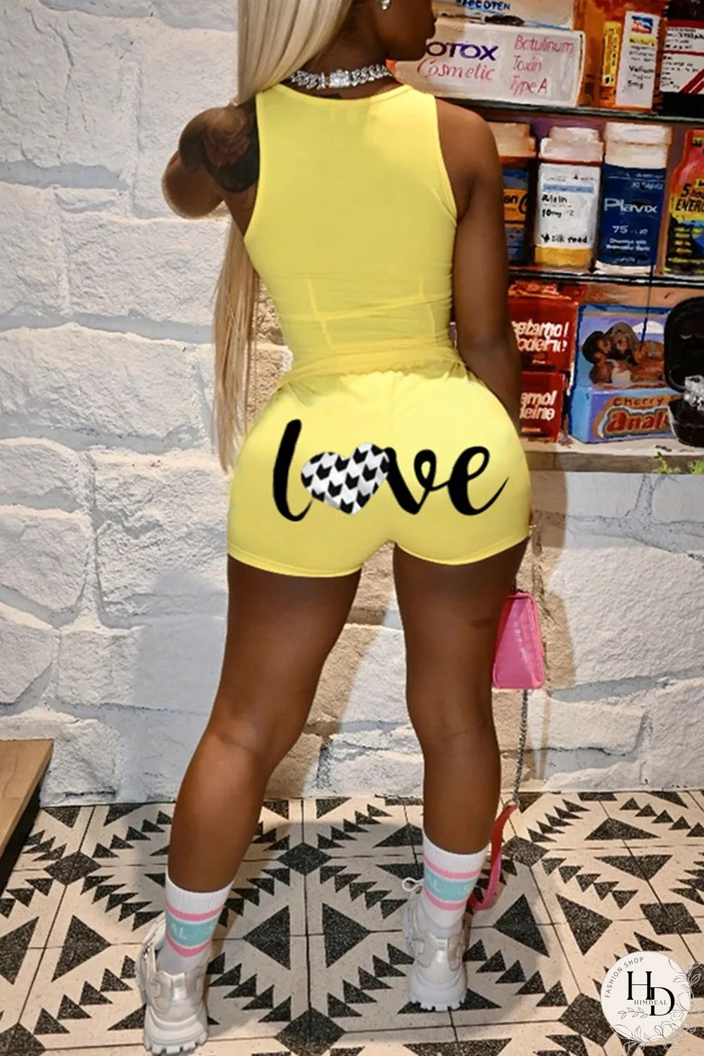 Black Fashion Casual Letter Print Basic O Neck Sleeveless Two Pieces