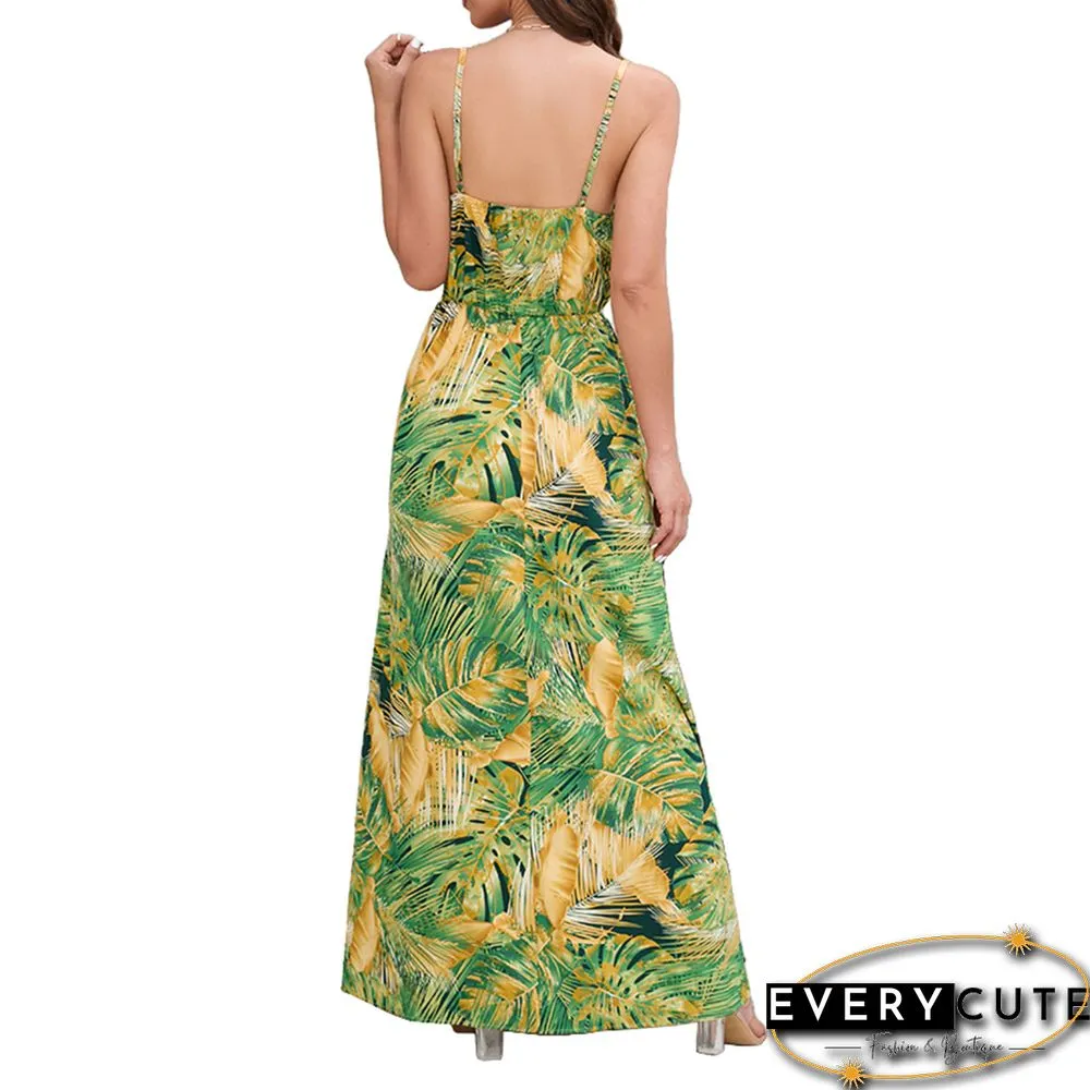 Light Green Bohemia Print V Neck Maxi Dress