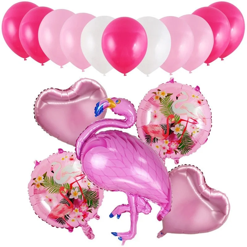 Hawaiian Party Balloon 18 inch Round Flamingo Aluminum Foil Balloon Flamingo Wine Glass Leaf Balloon Birthday Party Decoration