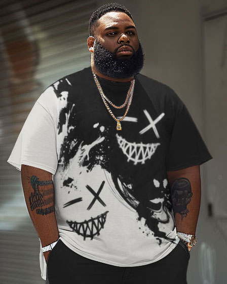 Street Casual Cartoon Expression Print Big Men's Set