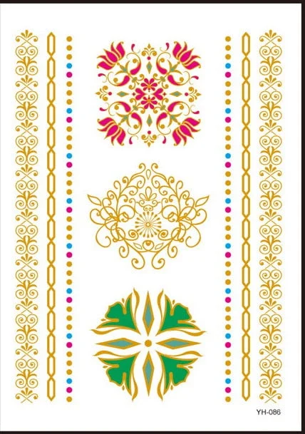 Flash Metallic Waterproof Tattoo Temporary Color Gold Silver Women Fashion Peacock Feather bird Design Sticker on the body YH119