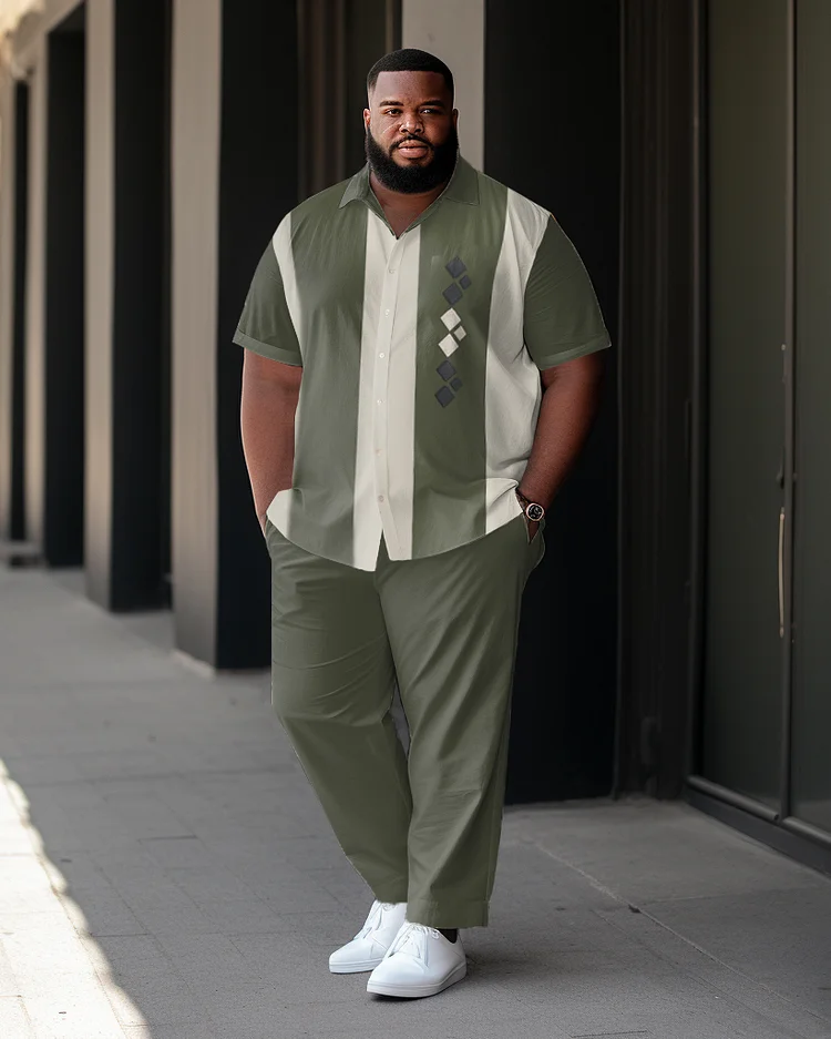 Men's Plus Size Bowling Ball Color Matching Casual Sports Business Short-Sleeved Shirt And Trousers Suit
