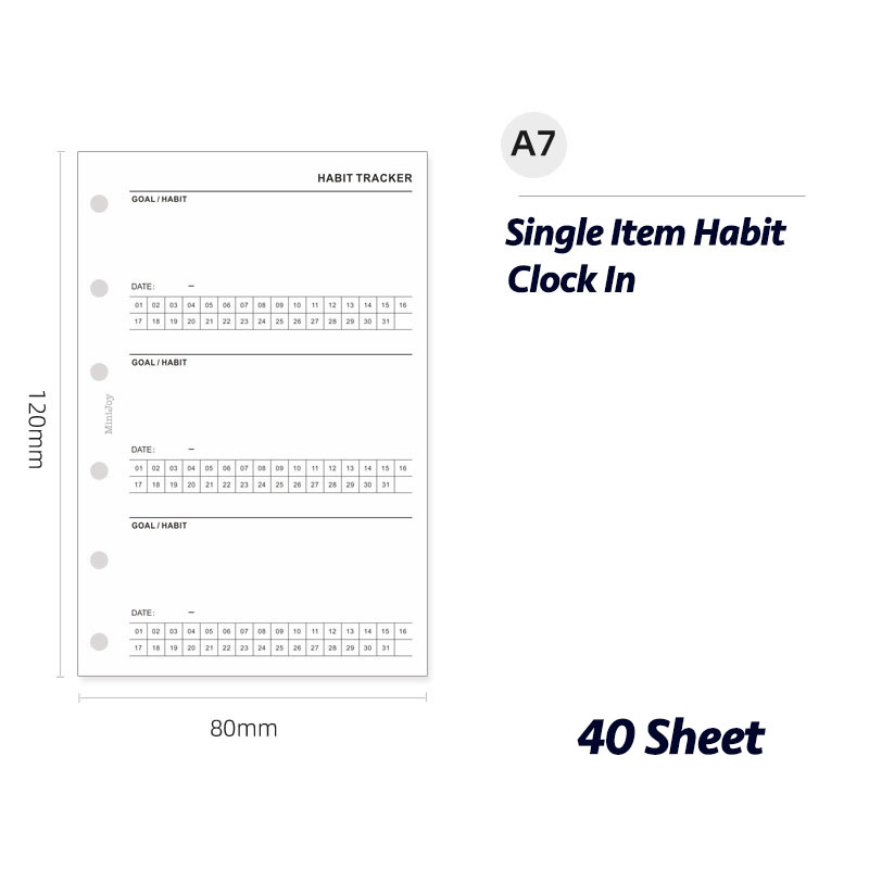 Fromthenon Minimalist Ledger Loose Leaf Paper A6A7 Single Item Habit Clock in Loose Leaf Replacement Function Inner Page