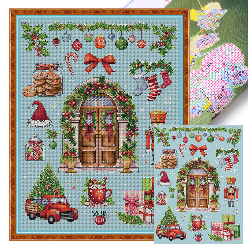 【Joy Sunday】Christmas Cottage Full 14CT Pre-stamped Canvas(46*61cm) Cross Stitch(backstitch)