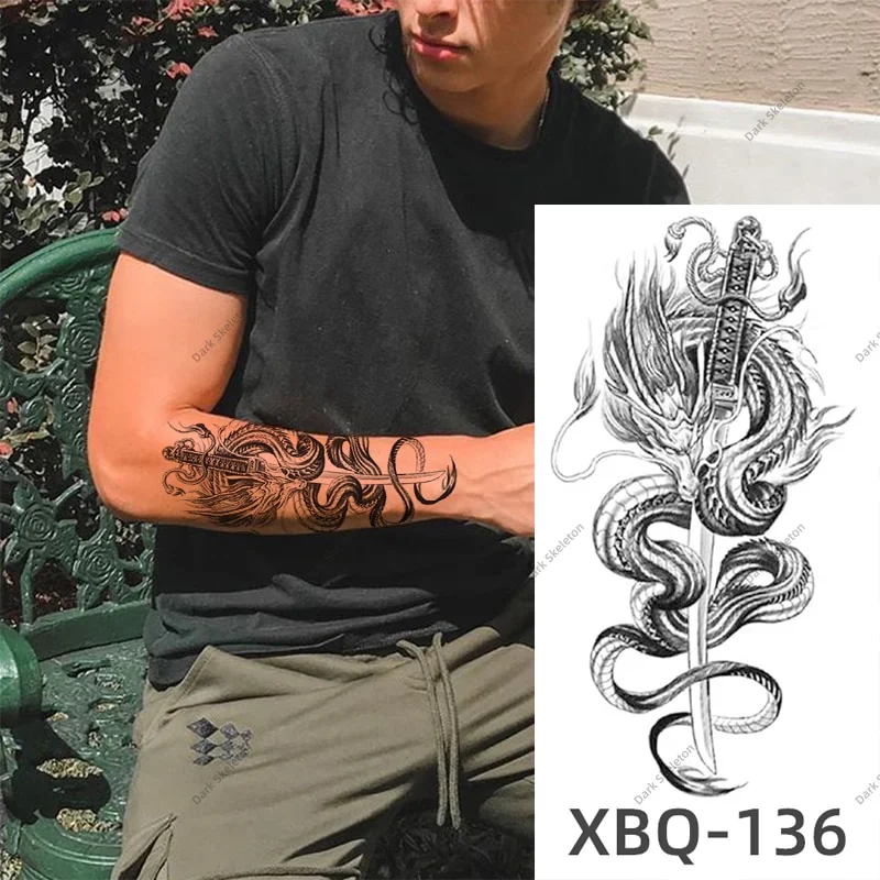 Sdrawing Black Forest Tattoo Sticker For Men Women Children Tiger Wolf Death Temporary Tattoo Fake Henna Skeleton King Animal Tatoo