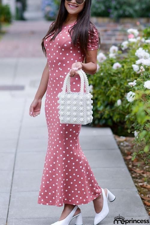 Polka Dots Short Sleeve Maxi Dress