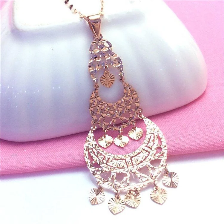 Imaginarygam 585 Purple Gold Luxury Tassel Pendant 14k Rose Gold Necklace Earrings Set Court Style Ladies Attending Wedding Moroccan Jewelry