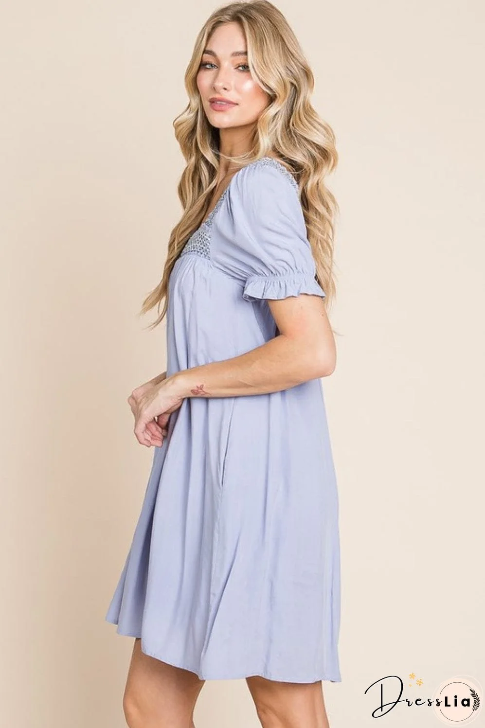 HEYSON Full Size Scenic Overlook Puff Sleeve Embroidered Mini Dress