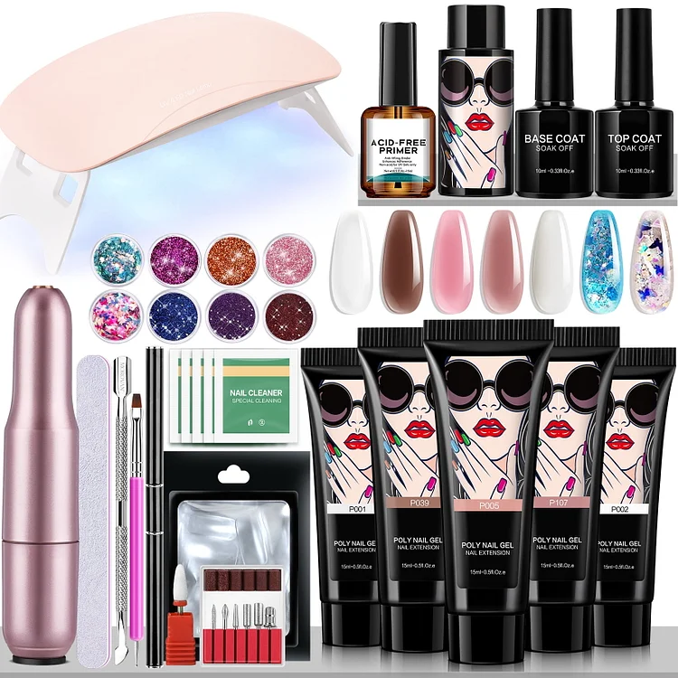 Poly Gel Nail Kit: Poly Gel Nail Set with U V/LED Light and Nail Drill Professional Poly Nail Gel Kit of Manicure Tools for Beginners DIY Nail Extension Kit