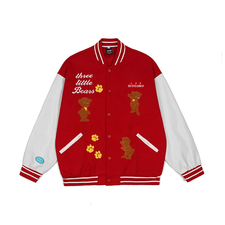 Letterman Jacket Outfit Senior Jackets Varsity Baseball Coat Cartoon Bear Embroidery Baseball Uniform Men's Jacket Coat