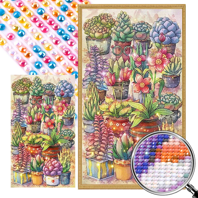 Succulent Potted Plants 40*70CM (Canvas) Full AB Round Drill Diamond Painting gbfke