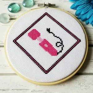 Vibrator Cross Stitch, Finished Cross Stitch, Decor, Wall Decor, Mature,  Vibrator, Bedroom Decor, Sign, Sex Toy, Submissive, Massager