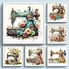 (Multi-Style) Retro Floral Sewing Machine - 14CT Stamped Cross Stitch 40*40cm/15.75*15.75in