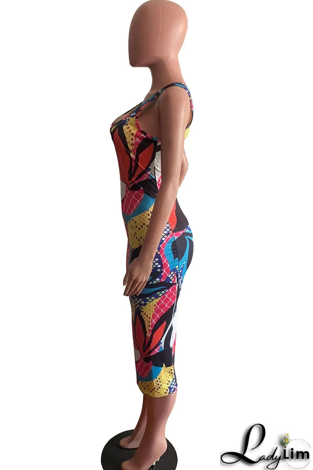 Colour Casual Print Patchwork U Neck One Step Skirt Dresses