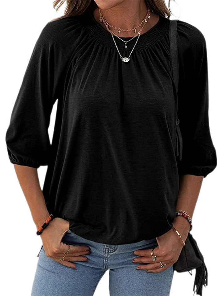 Women's Summer Temperament Pullover Round Neck Loose Type Seven-minute Sleeve T-shirt Female