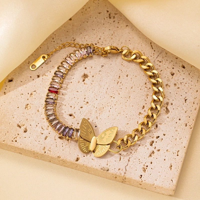 Casual Minimalist Eye Flower Butterfly Titanium Steel Zircon Bracelets In Bulk